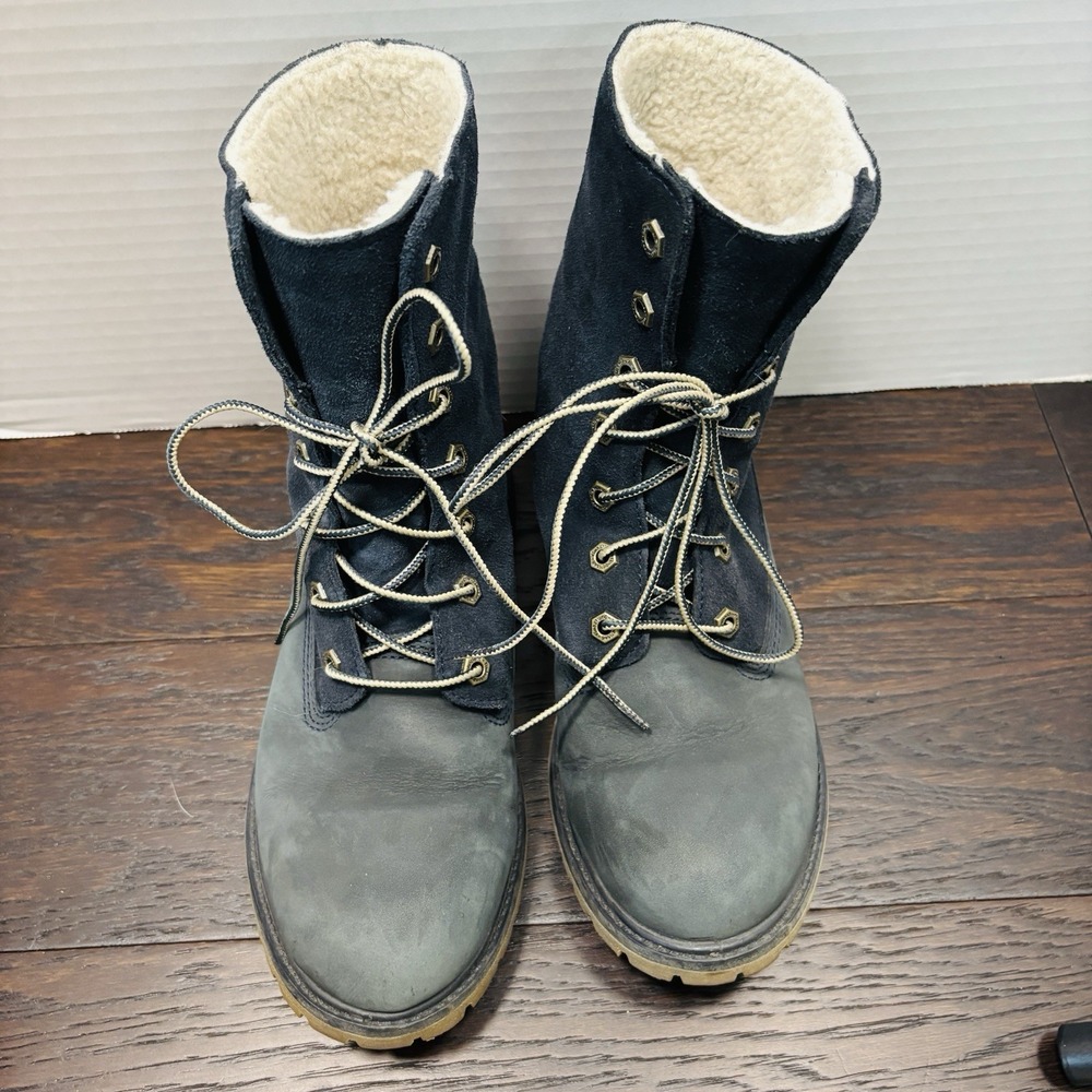 Timberland Women's Premium Lace Up Waterproof Nubuck Boots Size 8 Lined Navy